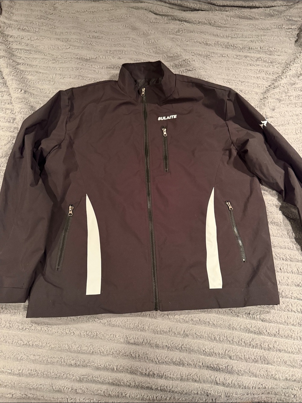 Men's Black Windbreaker Jacket with White Accents